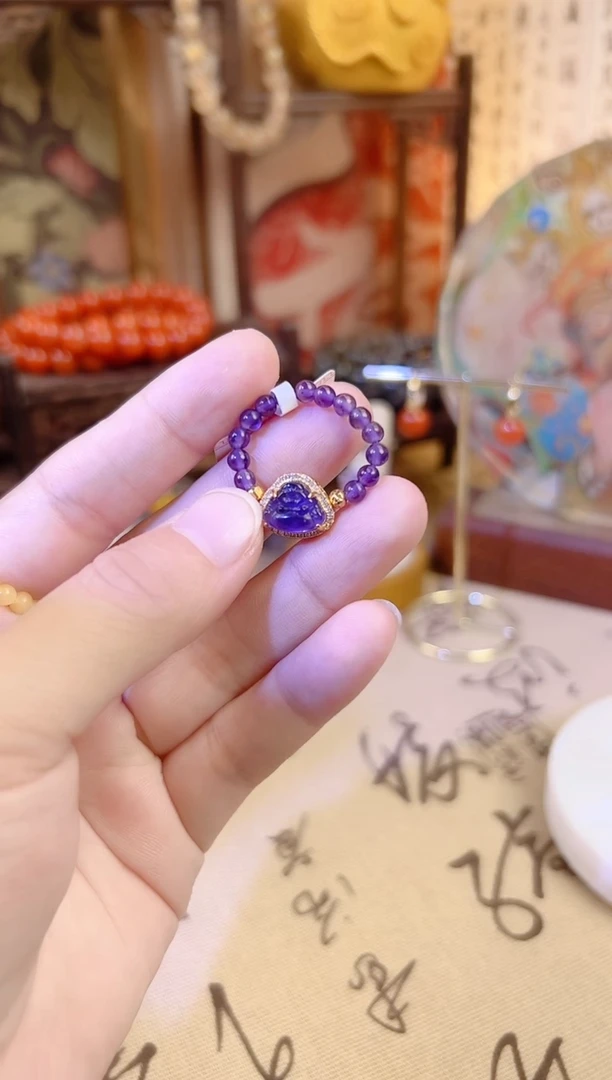 银S925镶嵌戒指水晶紫水晶佛公戒指