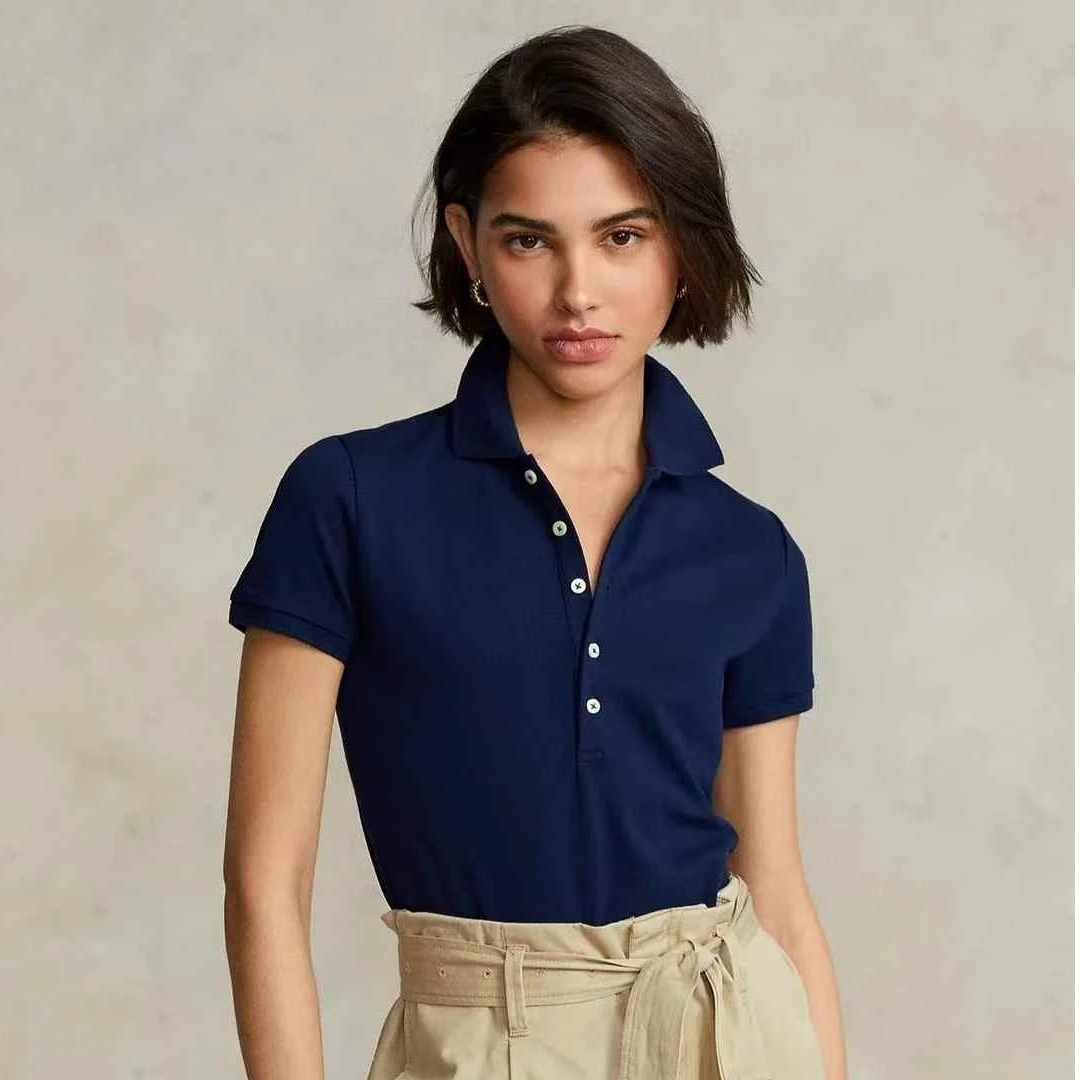 气质经典款5扣翻领短袖T恤-69057