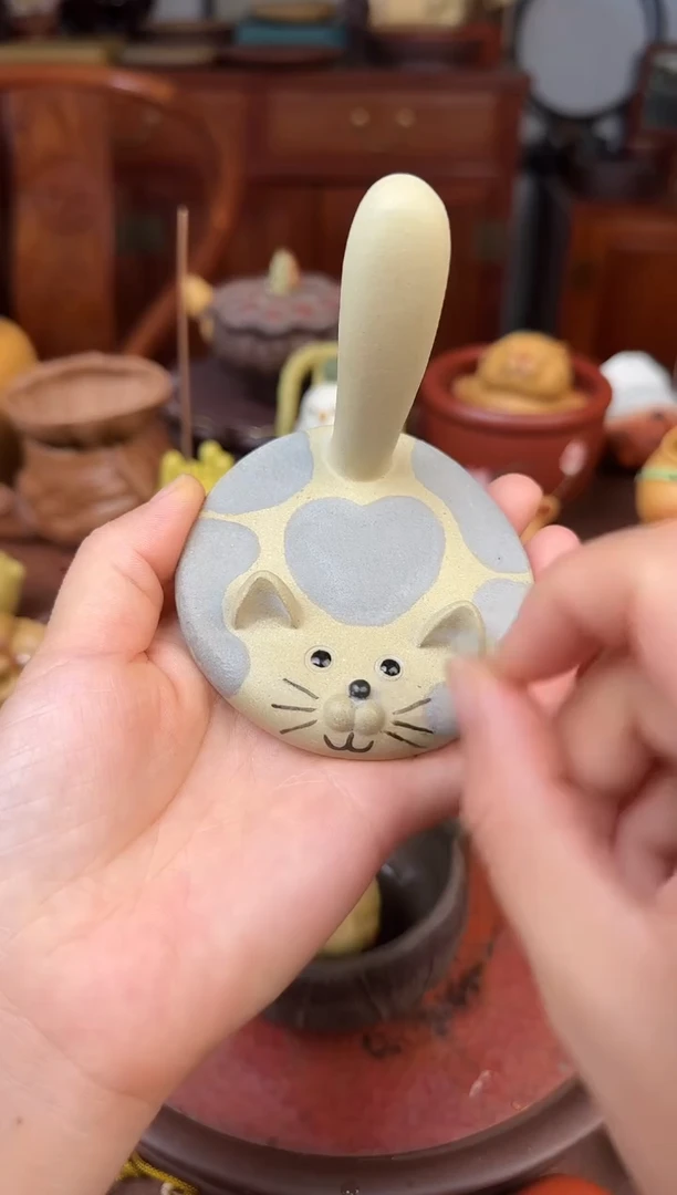 紫砂茶宠猫咪手机支架蓝色