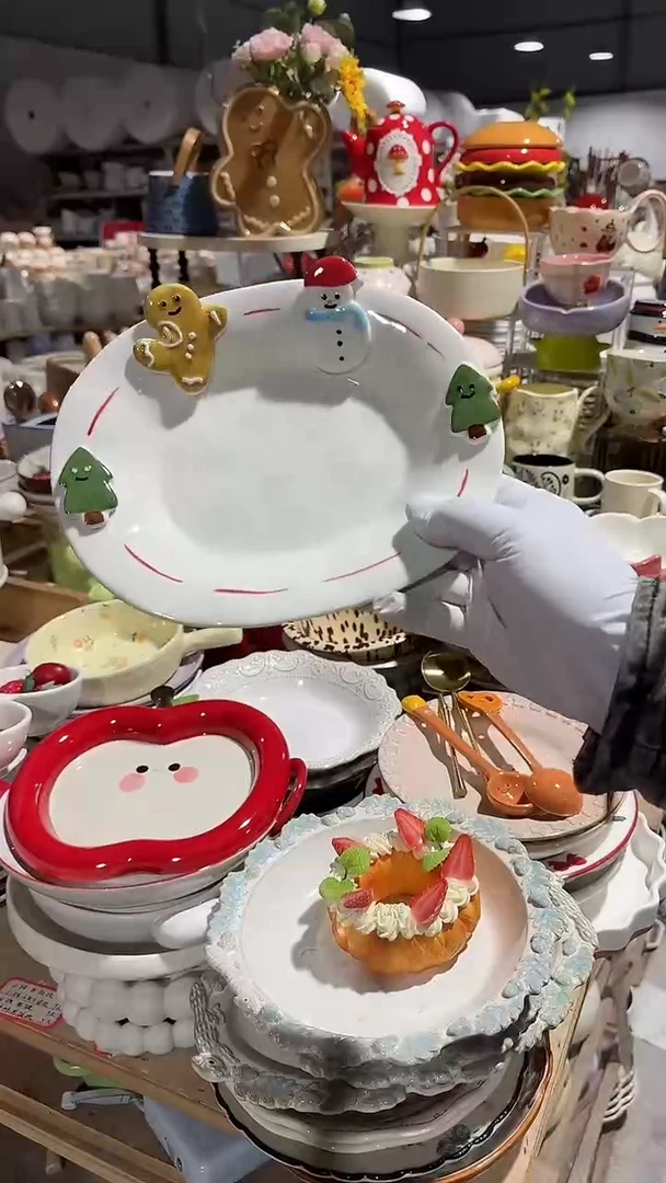 陶瓷9英寸雪人椭圆深盘微瑕 凑满20元包邮