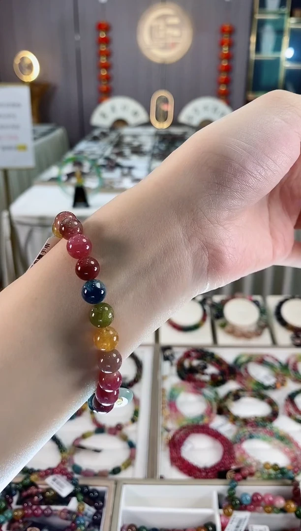 未镶嵌老矿碧玺色标彩虹油料单圈手串8mm+碧玺dan多样性发货一条