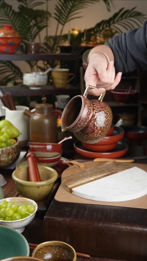 碗景德镇手工高温餐具红奶壶