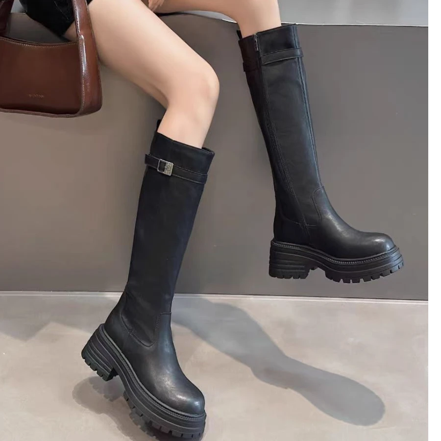 长靴女新款秋冬薄绒配裙子软底软皮高筒骑士靴718-58