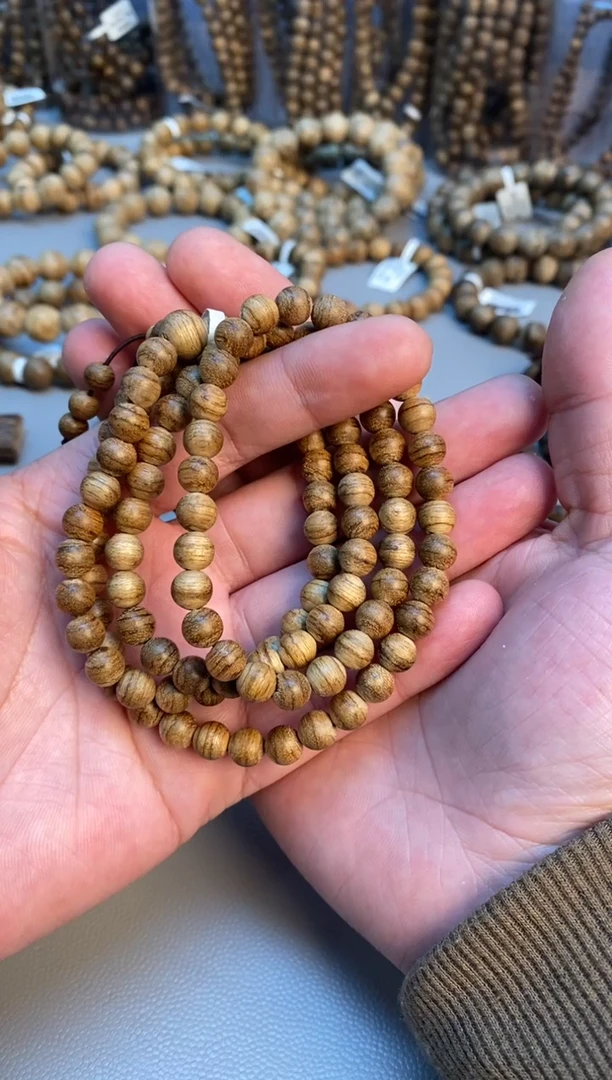 沉香手串阿**K达拉干圆珠长串虎皮纹0.7多样性发其一