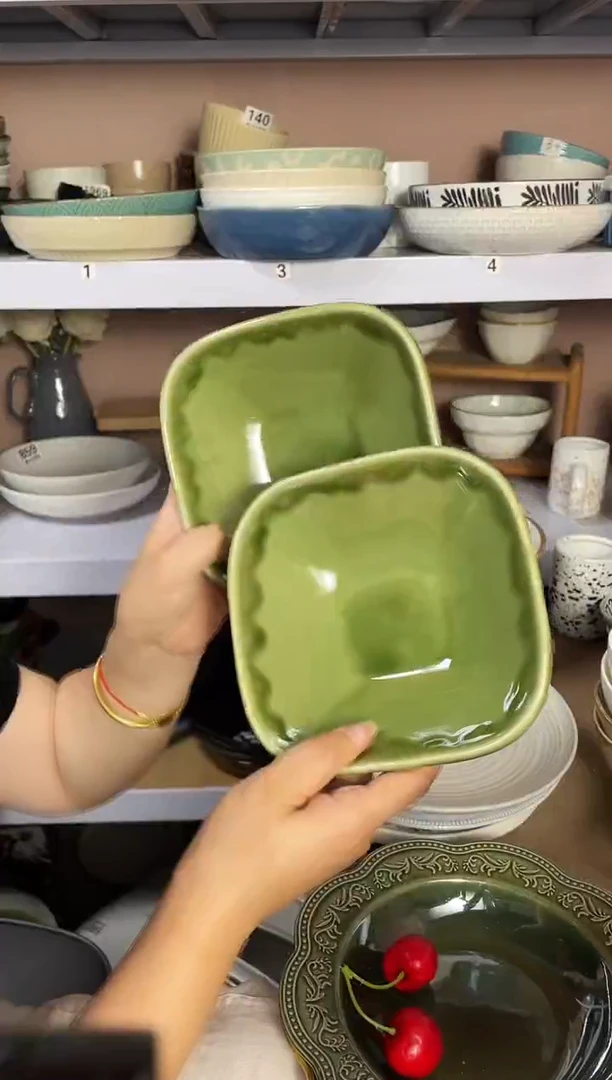 瓷微瑕（2个装）绿色方碗