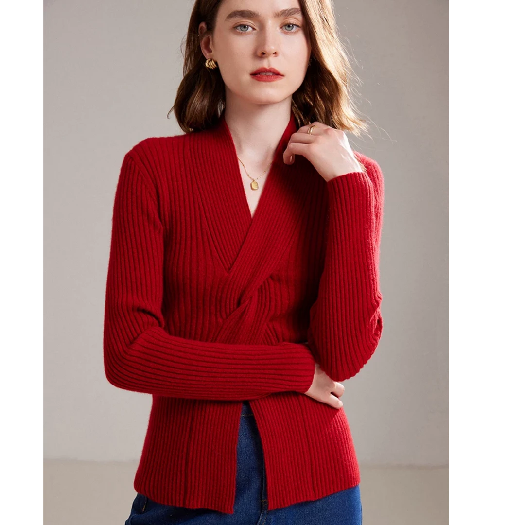 （9973）大码女装遮肚子V领纽扣长袖针织衫秋冬胖妹妹修身显瘦上衣