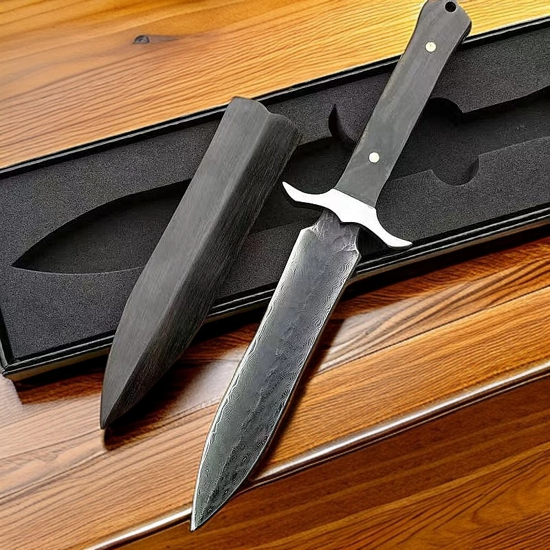 赤岭-大马士革钢手工露营刀户外刀专用刀多功能锋利野营刀