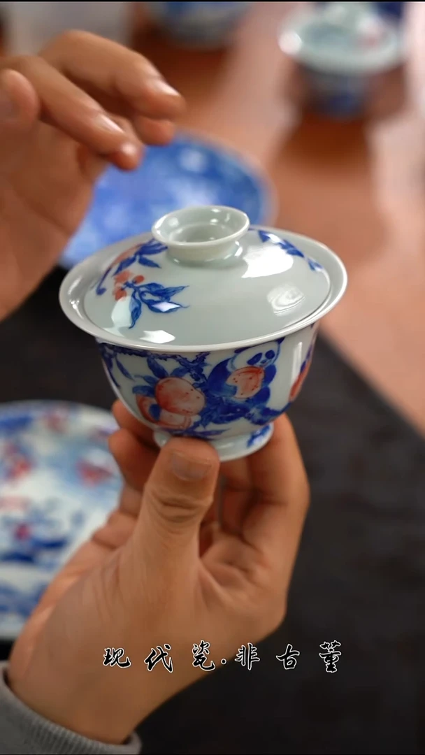 其他陶瓷正春堂熊猫吃桃盖碗B品