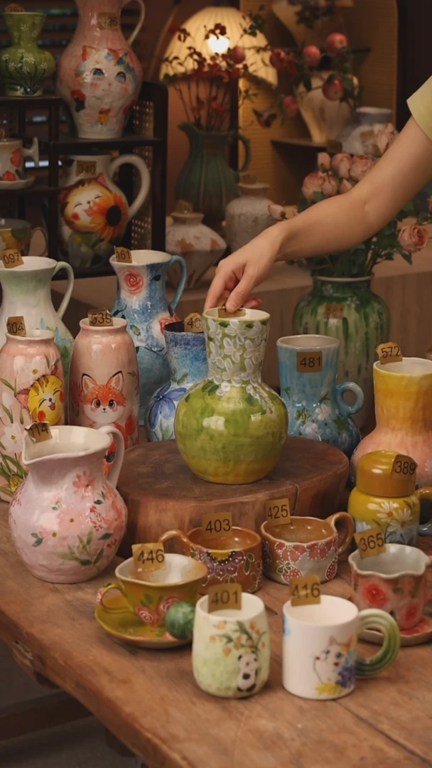 有机玻璃景德镇设计师手作花器摆件侘寂风420