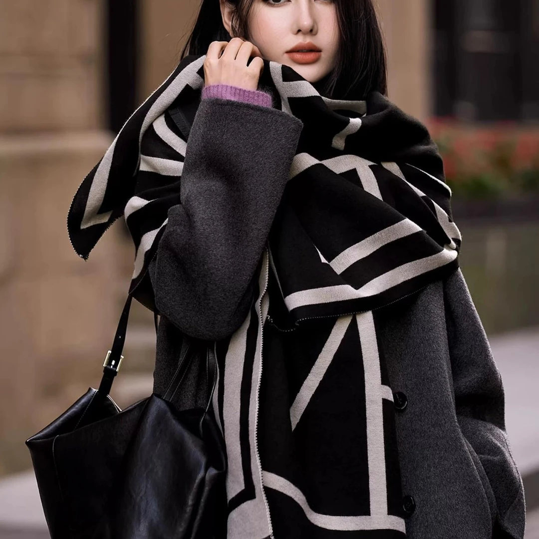 法国You‘reslim羊绒围巾女秋冬季百搭双面围脖高级感学生披肩两用