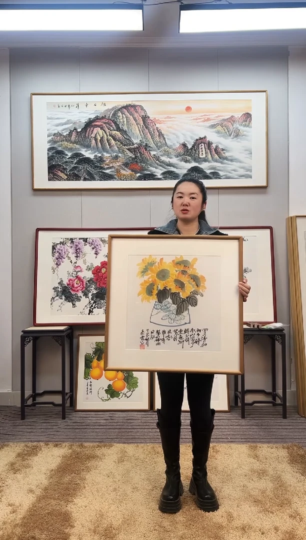 国画手绘向日葵62*62尺寸