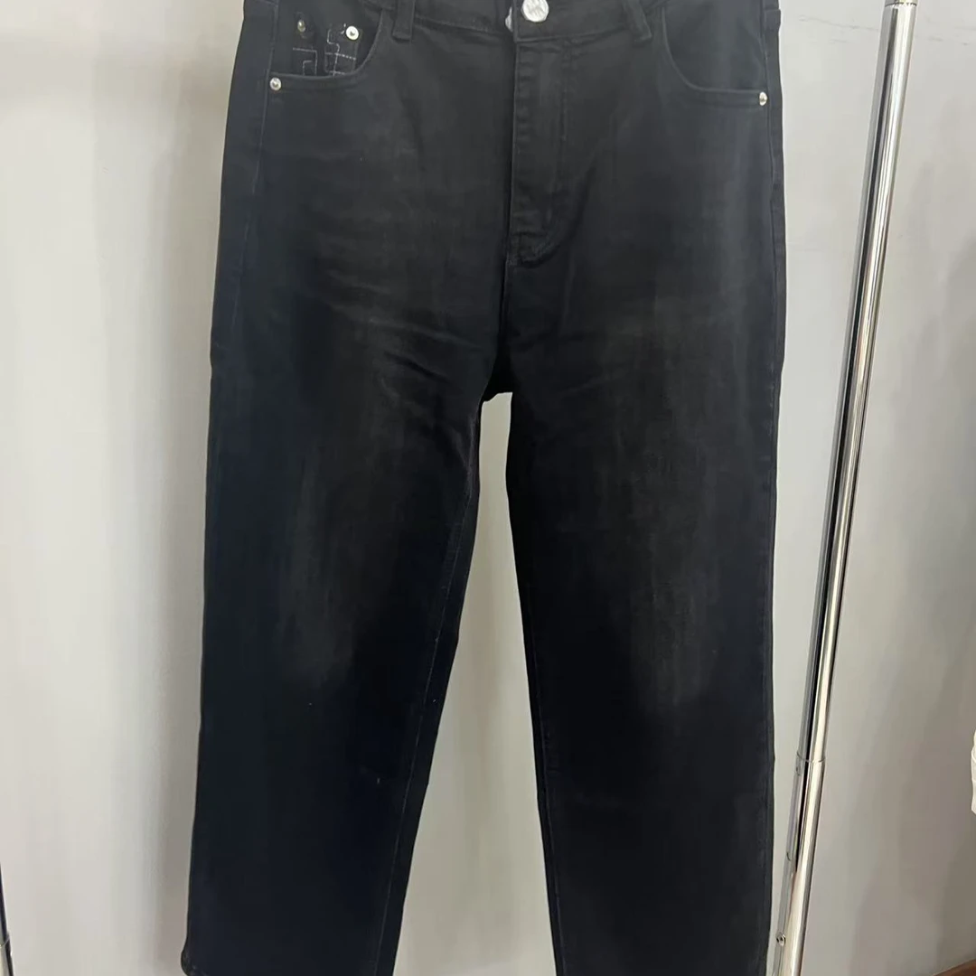 欧版显瘦百搭烟灰色直桶牛仔裤