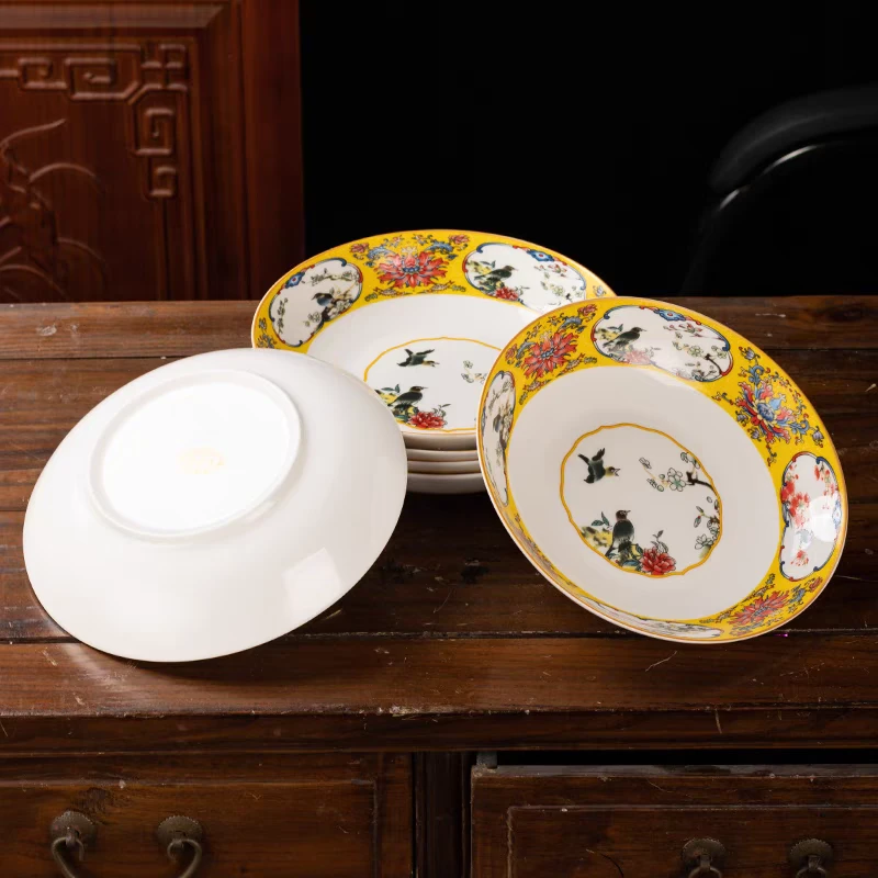 XD-DP-XD428-8英寸黄色开窗花鸟8英寸盘1个装