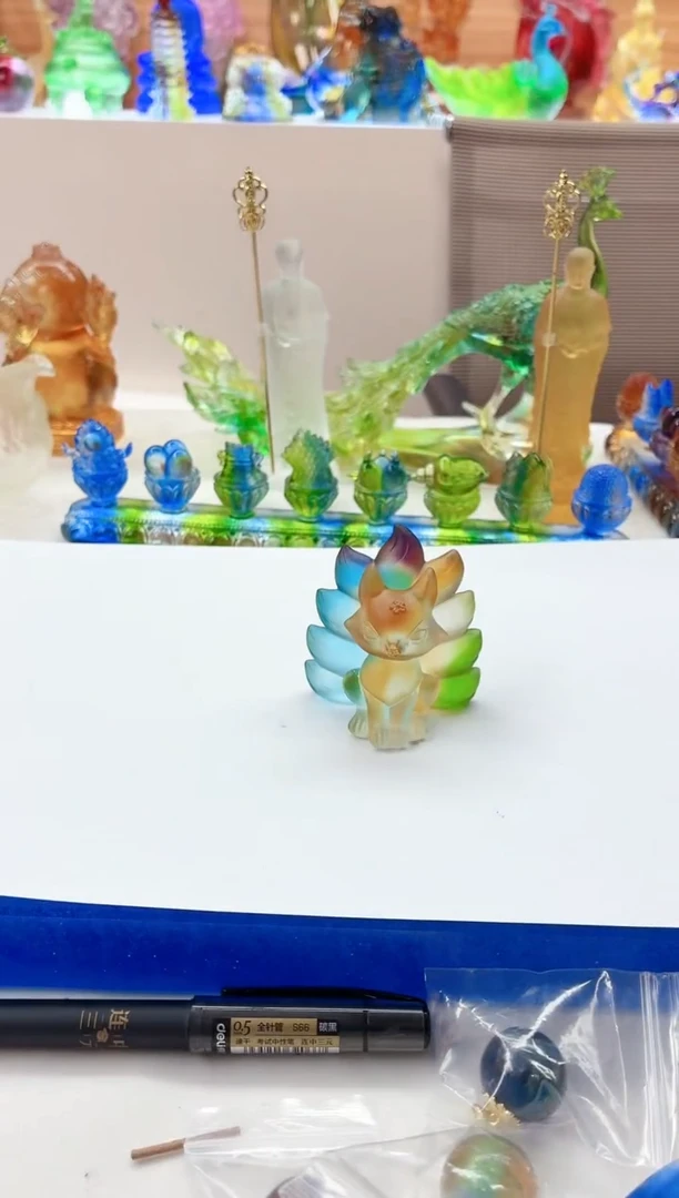 手工艺品琉璃彩色狐狸小摆件5*5公分