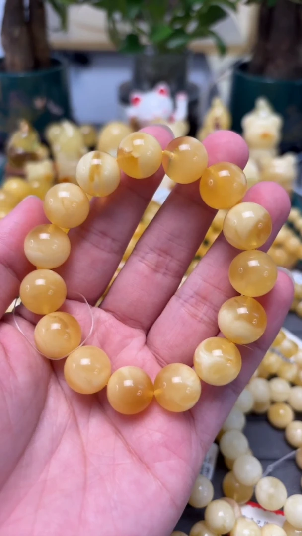 手串琥珀未镶嵌p35俄料金白妖孽手串 24.08克 14mm