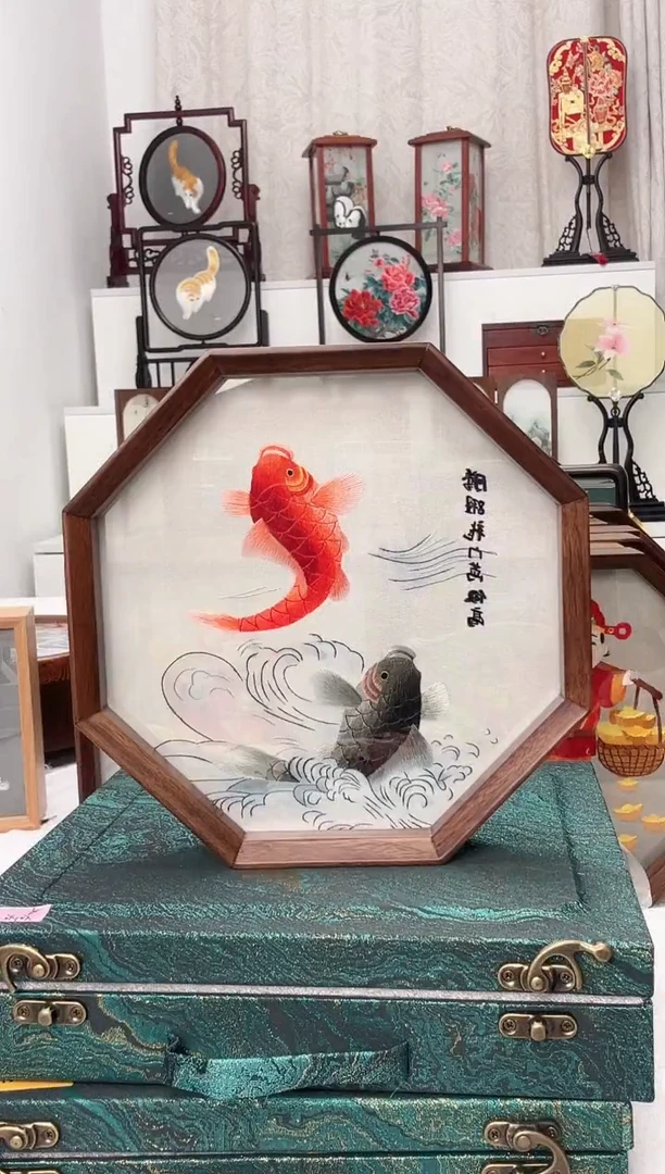 扇子苏绣作品手工摆台