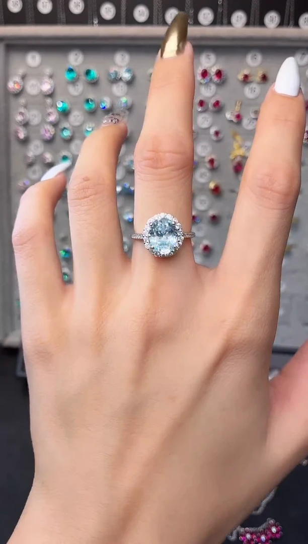 海蓝宝石戒指银S925镶嵌0000