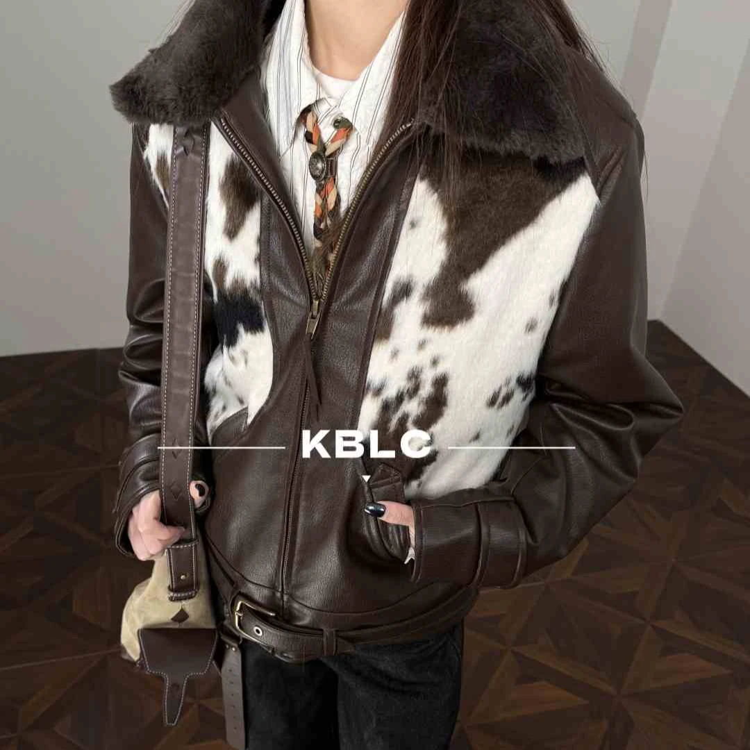 【马年限定】座山雕环保仿马毛兔毛内里保暖翻领复古机车风夹克外套