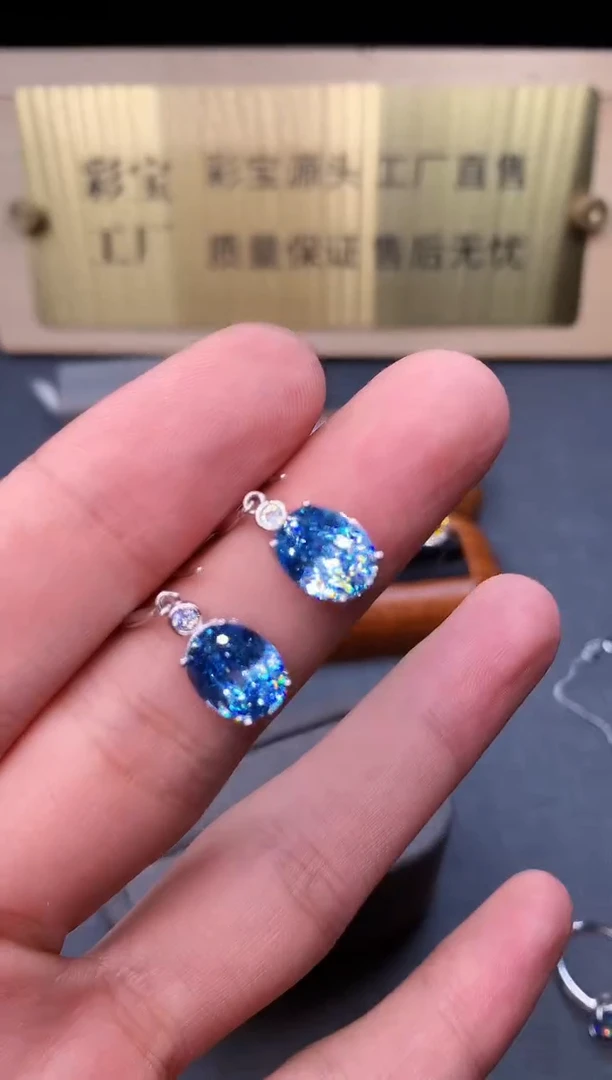 银S925镶嵌耳坠海蓝宝石2222