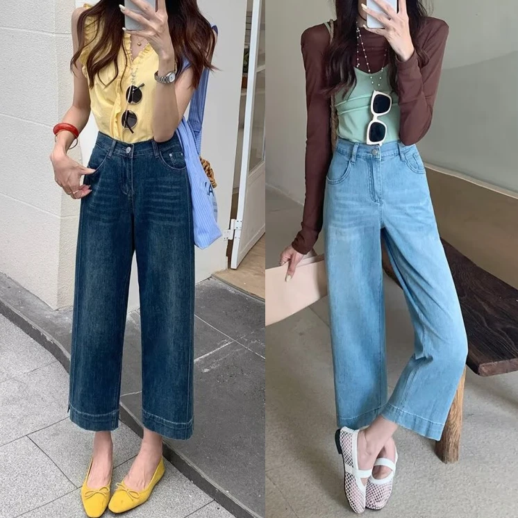 大码胖mm复古高腰显瘦半松紧薄直筒裤女夏季新款九休闲百搭九分裤