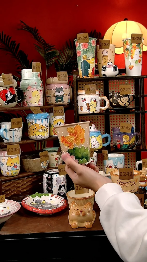杯子瓷DIY景德镇陶瓷创意手工手绘卡通风杯子