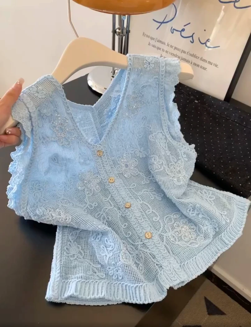 2025夏季新款法式甜美风提花背心女马甲重工设计感洋气时尚上衣潮