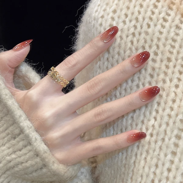 赤焰流金 米哩米手工穿戴甲玫瑰色猫眼短款高级百搭气质美甲秋冬
