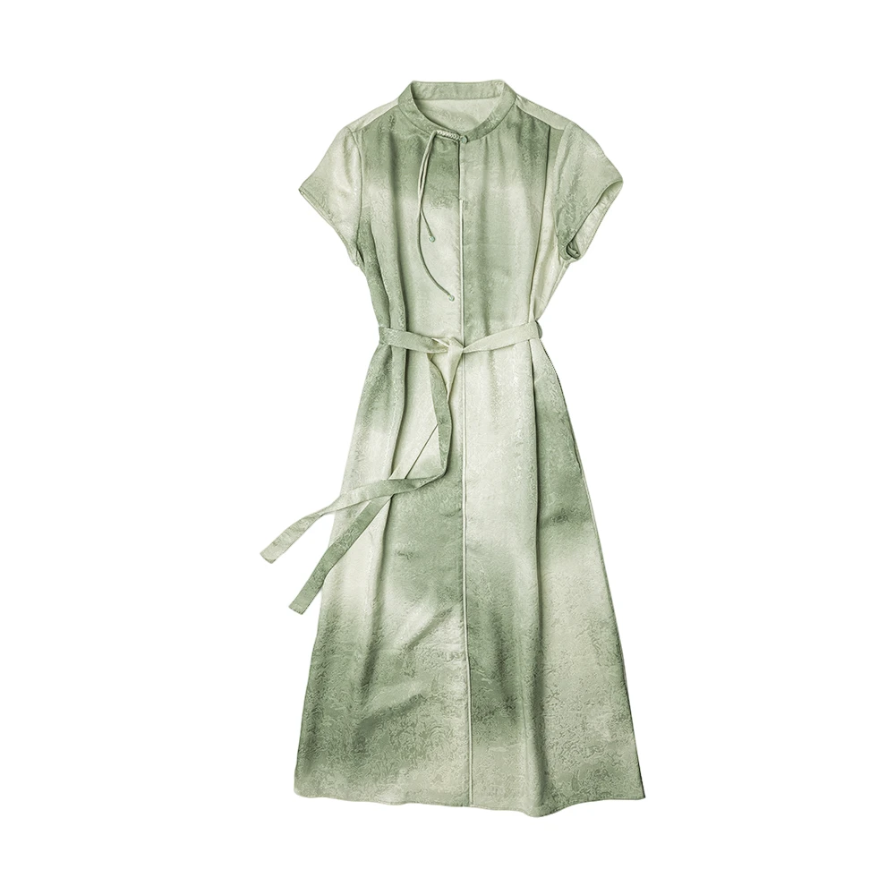 【梅姐粉丝专属】时尚气质桑蚕丝新中式国风连衣裙L6575