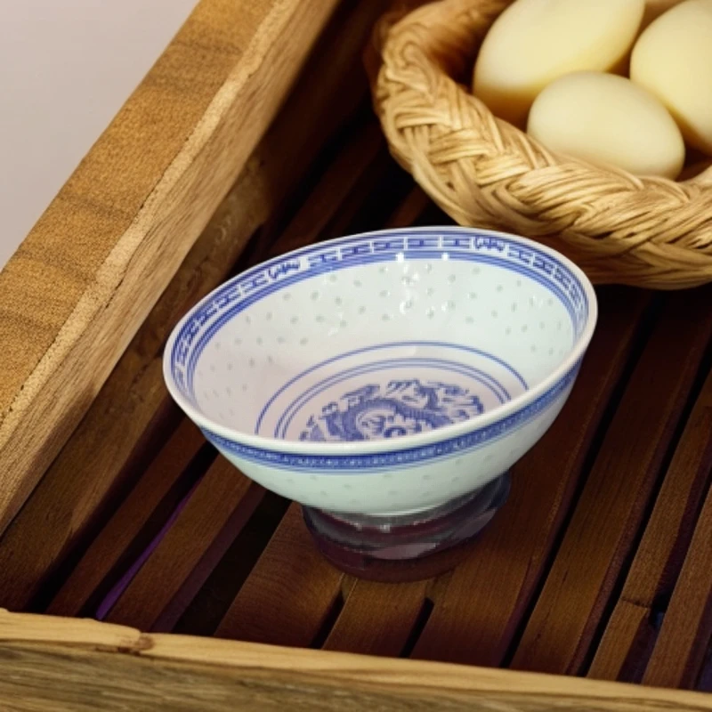 景德镇陶瓷青花玲珑龙纹9寸大汤碗