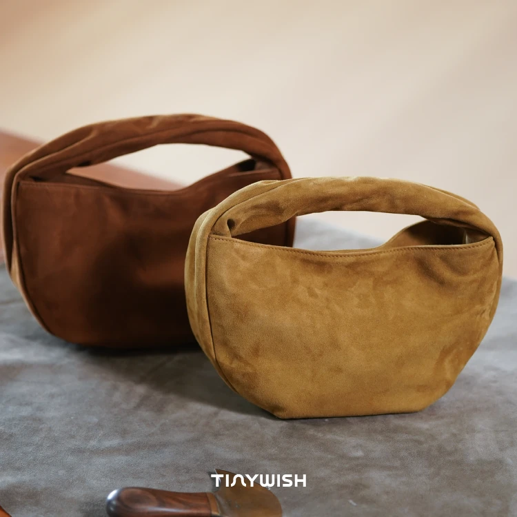 玩皮的亭子 扭扭包 女士时尚反绒羊皮真皮通勤优雅轻奢原创设计