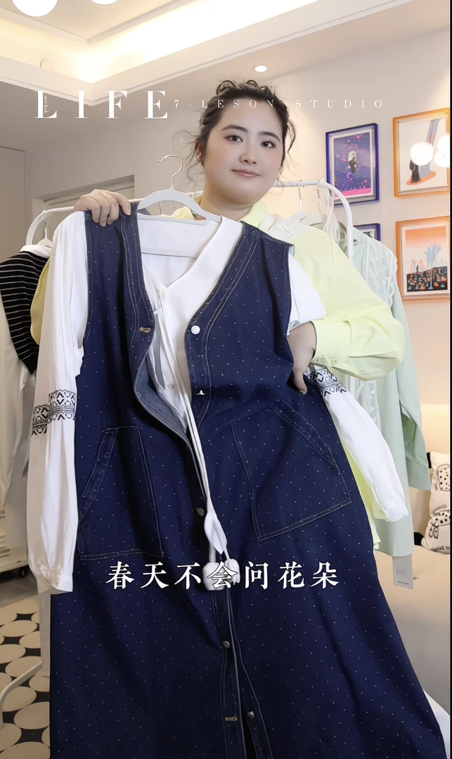 「开出玫瑰」玫瑰小衫+牛仔长裙套装