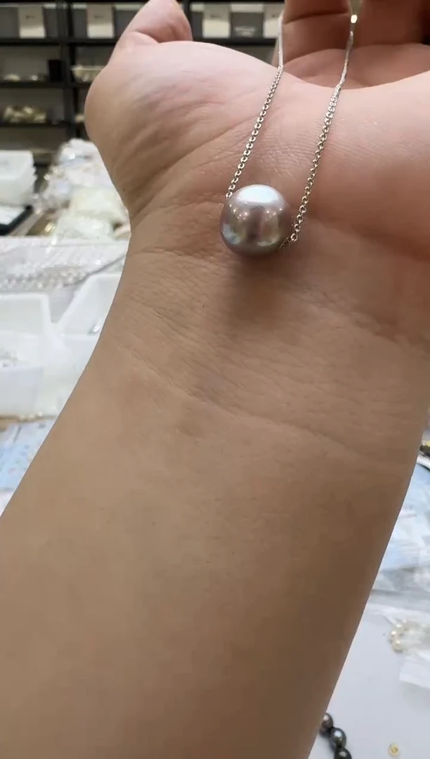 淡水珍珠银S925镶嵌吊坠(赠链)10-11mm 紫路路通