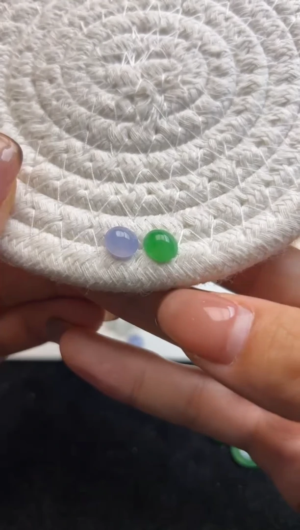 未镶嵌定制翡翠紫绿蛋面一对6500+650