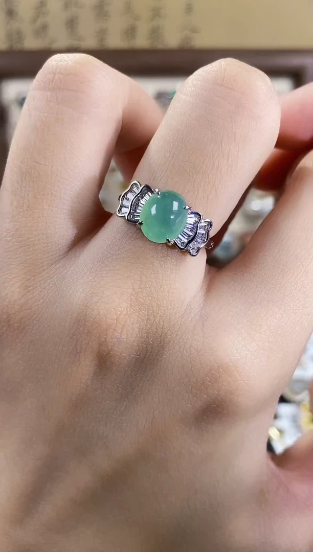 银S925镶嵌戒指翡翠 天然A货翡翠86