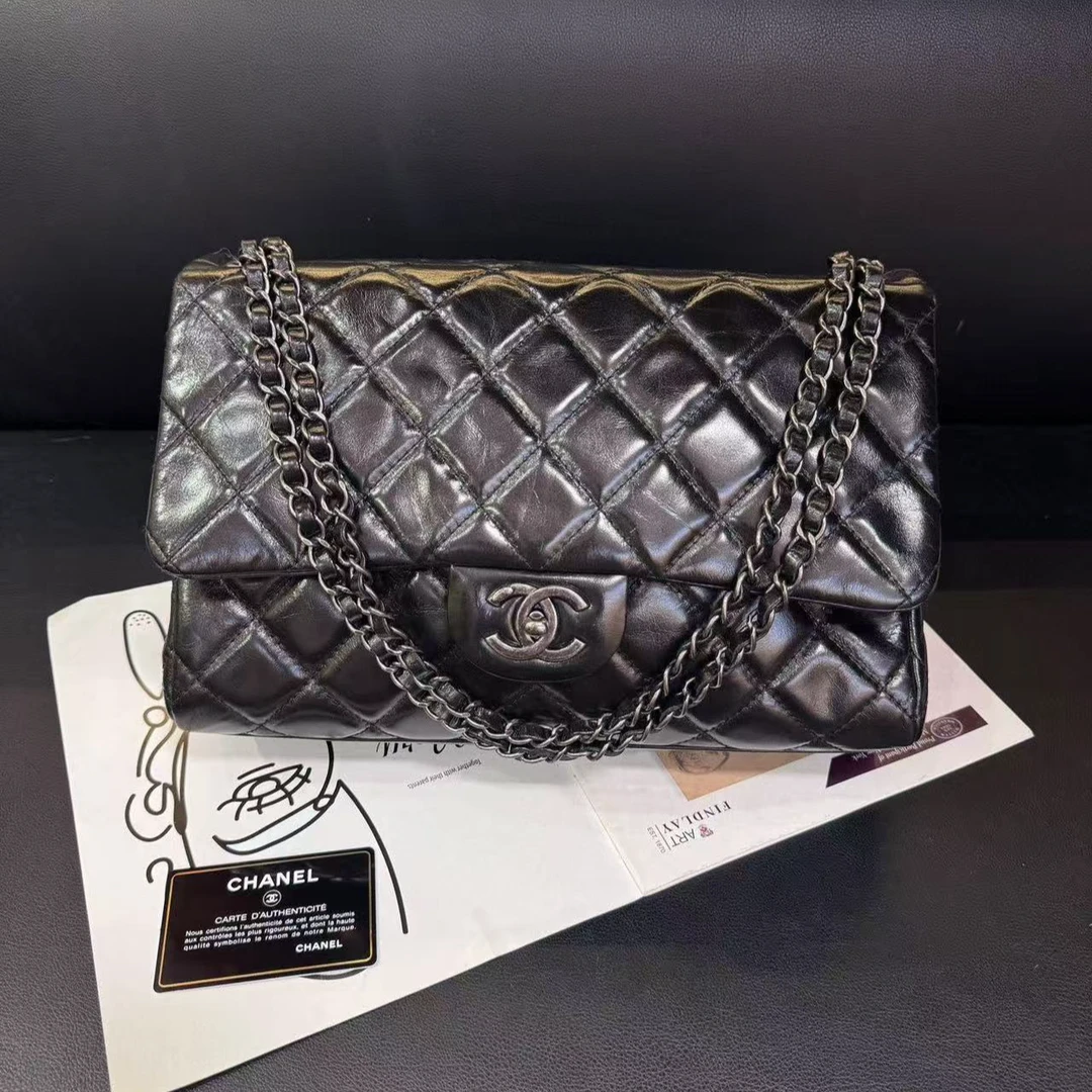 95新 Chanel/香奈儿 专柜价26900 15C黑银cf口盖包B5778