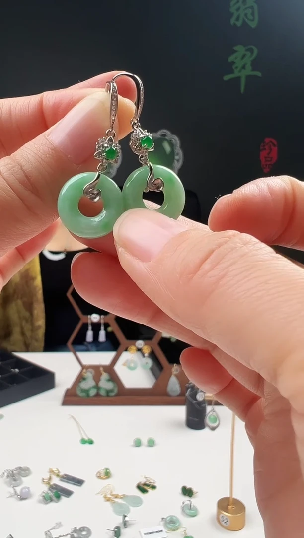 银S925镶嵌翡翠耳饰001