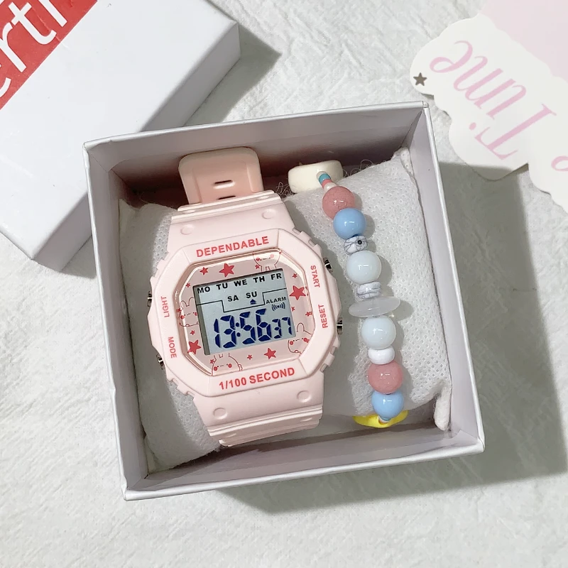 儿童手表女小学生女孩可爱中学生防水夜光只看时间小众潮流电子表
