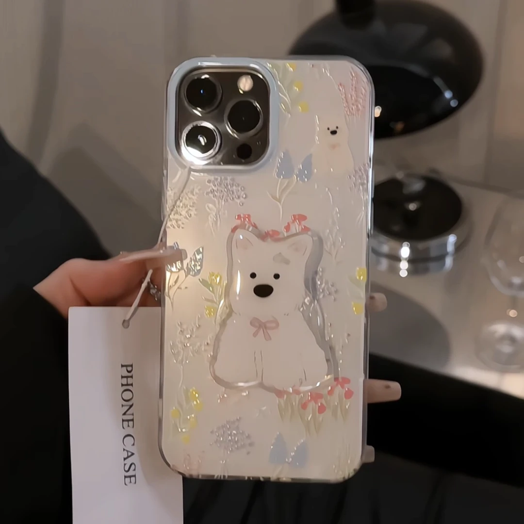 适用于苹果16promax双层IMD手机壳iPhon15创意华为满屏鲜花西高地