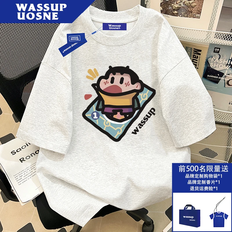 WASSUP UOSNE重磅纯棉短袖T恤男款夏季卡通半袖上衣爆款2025新款