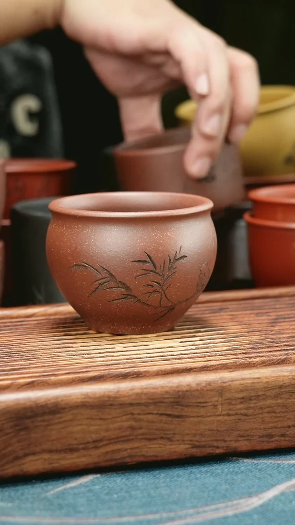 茶杯紫砂紫玉金砂清趣