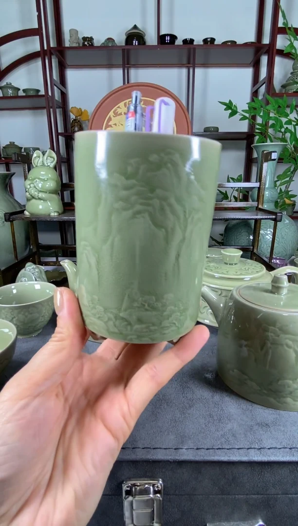 老货 微瑕处理 山水笔筒 一个