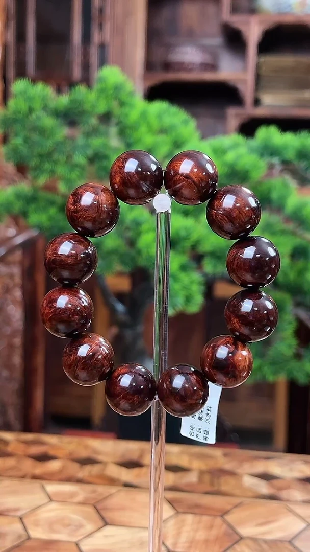 手串/手链黄花梨/降香黄檀保真海黄2.0 正紫油梨水波纹满留疤老料