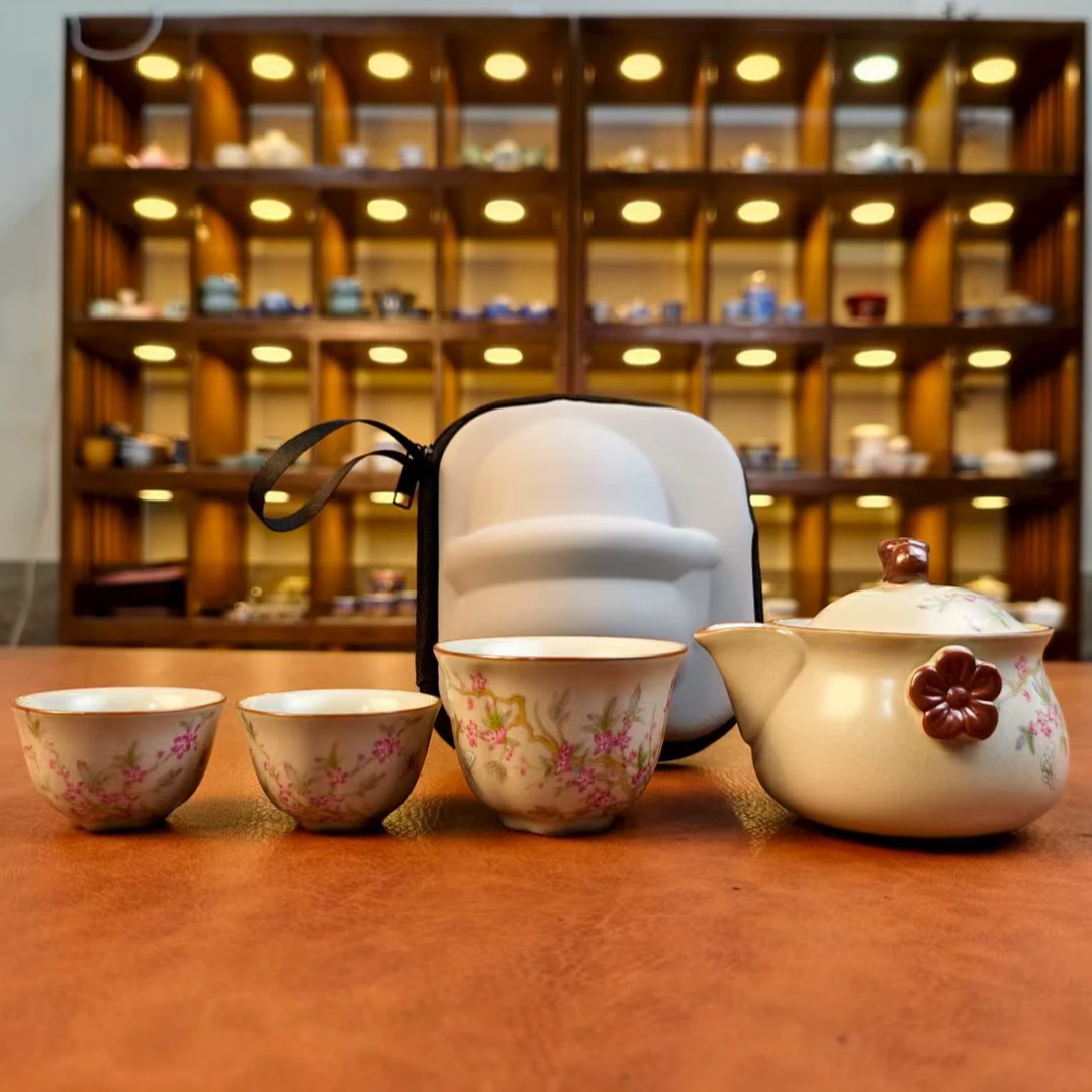 汝窑紫藤花手抓泡茶器一壶三杯1298