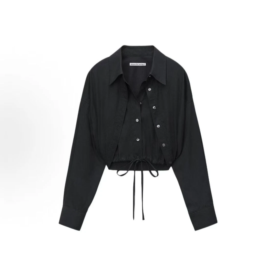 未使用 ALEXANDER WANG  舒适合身单排扣短款长袖衬衫  黑色