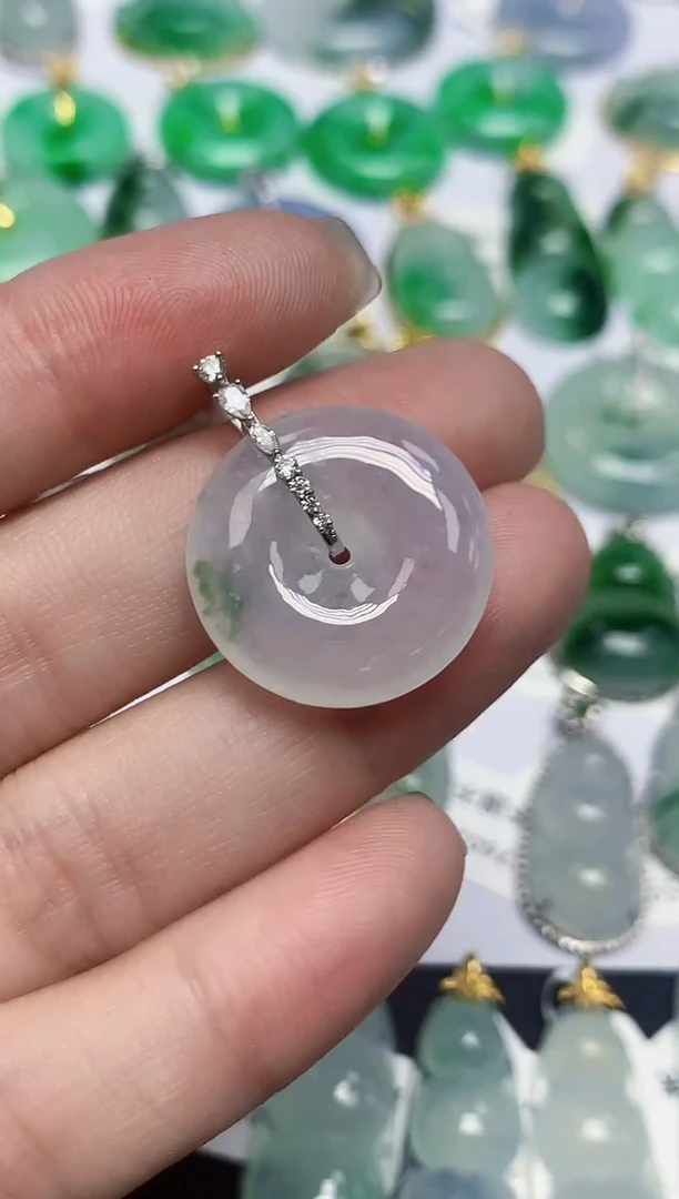 颈饰18K金镶嵌翡翠天然缅甸翡翠A货翡翠百元以上9元证书费自理