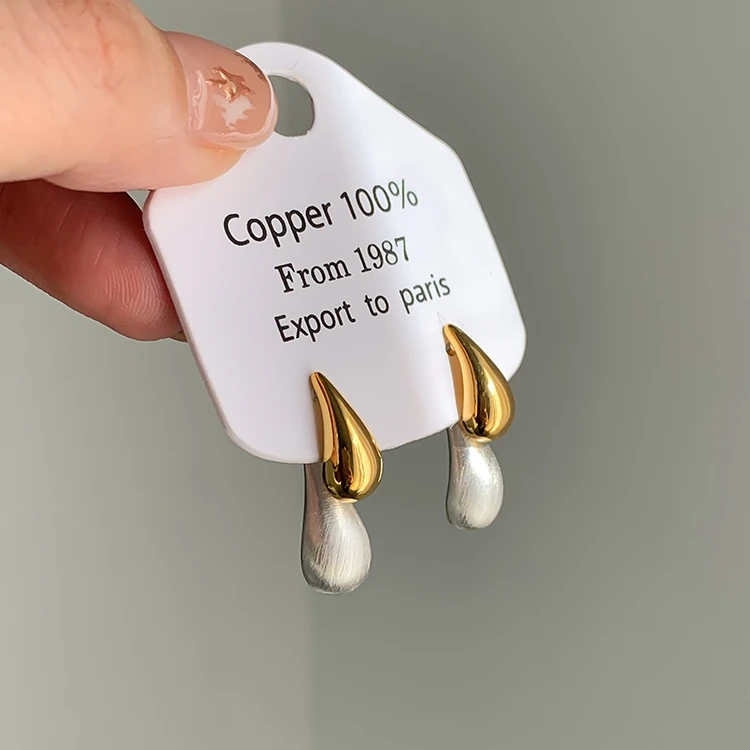 铜合金耳饰 小众设计高级感撞色水滴耳环时尚简约ins冷淡风耳饰女