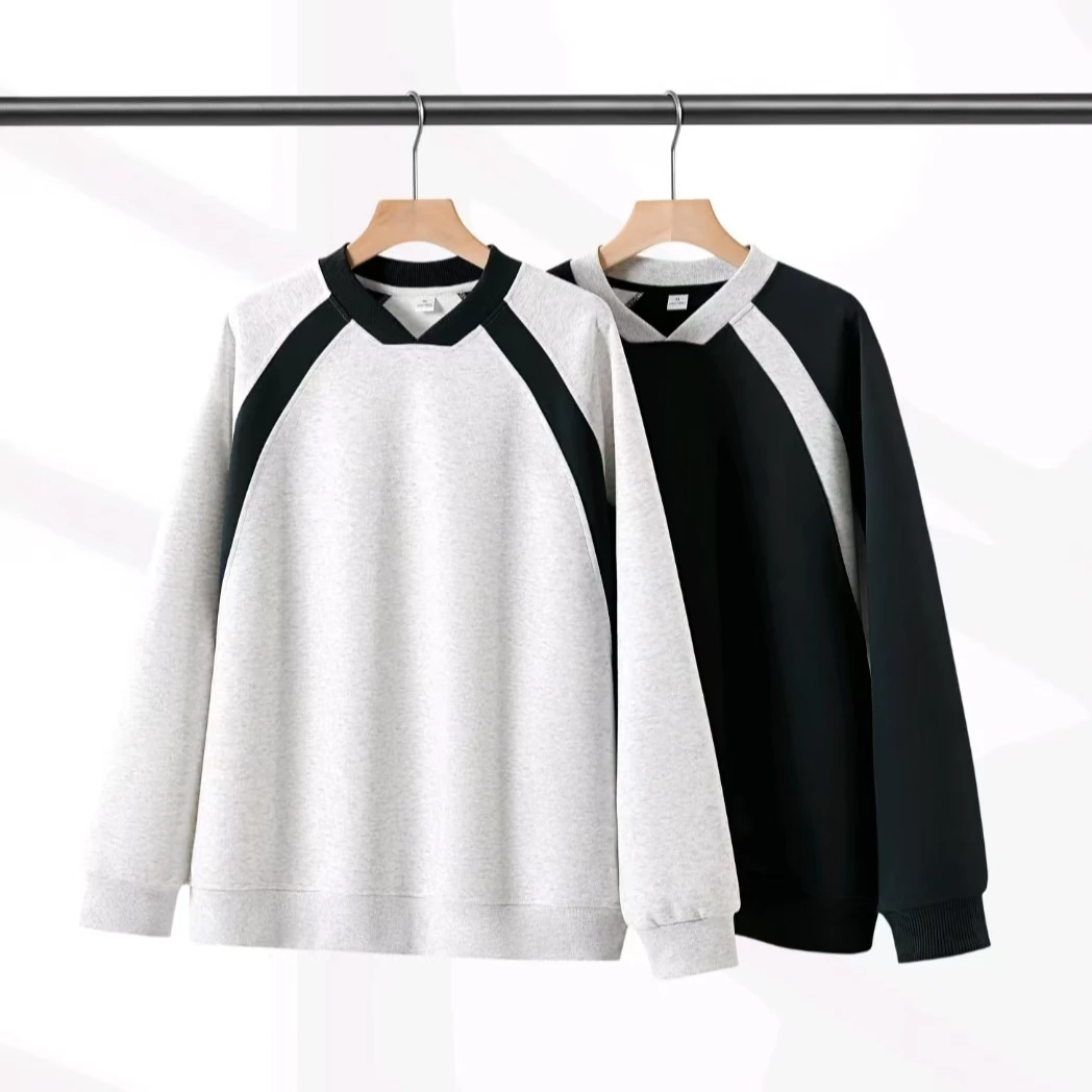 秋冬双色拼接套头卫衣休闲宽松