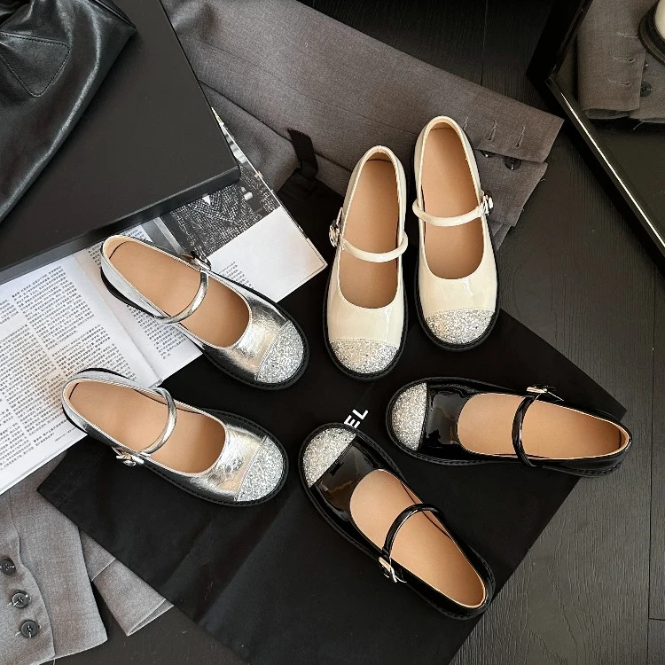 BAO/宝小姐拼色亮片时装单鞋女2025春新款一字带淑女小单鞋1255