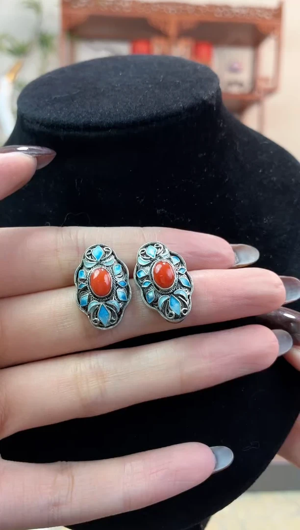 非遗手工花丝镶嵌耳钉