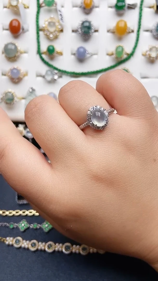 翡翠戒指银S925镶嵌1111